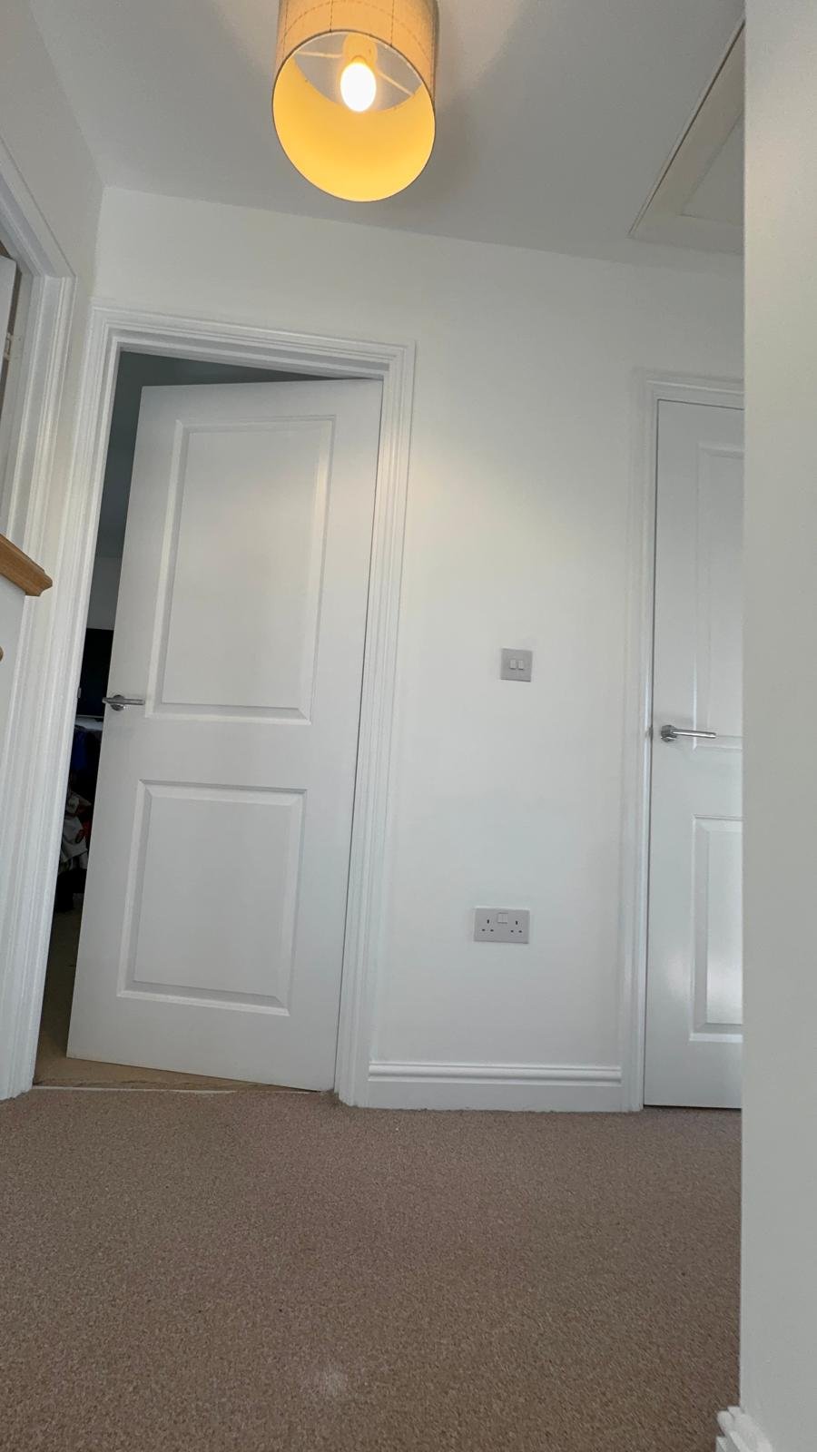 A white panel door and frame in satin finish
